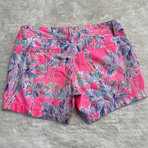 Lilly Pulitzer #19280 Women's Pink Blue Palm Trees Print Callahan Shorts Size 2 - Picture 4 of 11